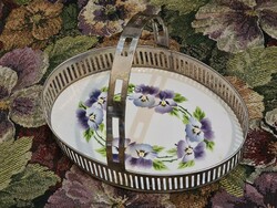 Tray with pansy porcelain inlay and small basket in one