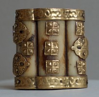 Jewelry holder, copper-plated, box made of bone