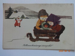 Régi grafikus karácsonyi üdvözlő képeslap - Tomaska Irén rajz