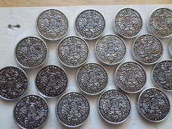 19 old-retro decorative metal buttons 15 mm