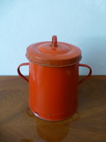 Old, red, enamelled, jaszkisér in a 3-liter barrel