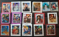 18 db különböző angol öntapadós karácsonyi bélyeg