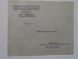 S9.34   LEVÉLBORÍTÉK  1930 Sarkad - Sarkadi László és fia  Tűzifakereskedés  Sarkad   Orosháza