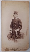 Antique hardback cabinet soldier photo, 20.4x11.3 cm, mai et sa, Budapest