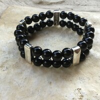 Black onyx mineral bracelet double row elegant casual piece