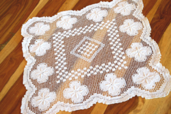 Antique old hand crocheted net fillet lace small table cloth needlework showcase lace 35 x 34 cm