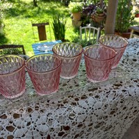 5 db pink üveg pohár,  csodaszép üveg tálcával