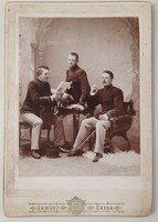 Antik keményhátú cabinet fotó, katonák, 17,6x12,2 cm, Kemény, Kassa
