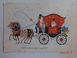 Régi grafikus újévi üdvözlő képeslap - Boór Vera rajz