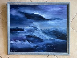 Janó Bari - waves (oil painting)