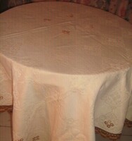 Beautiful special elegant hand-embroidered woven damask tablecloth with lace edge