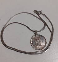 Marked silver necklace with marked silver St. Christopher pendant of the patron saint of travelers