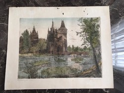Vajdahunyad Castle by Arnold Gross - colored etching