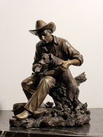 18X16x13cm cowboy and his dog -- best friend man with dog dog canine statue bronze