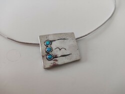 Israeli silver necklace with blue fire opal stone