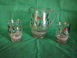 Beautiful painted glass jug with 2 glasses, large size (lemonade)