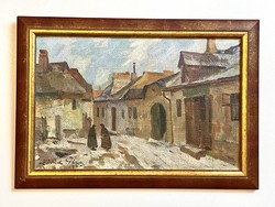 Géza Zórád (1890-1969) Tabán street scene oil canvas painting in a nice frame