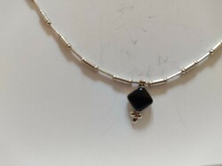 Israeli silver necklace with blue onyx stone