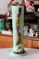 Chalcedony glass, milk glass antique Belgian vase, with wonderful hand painting
