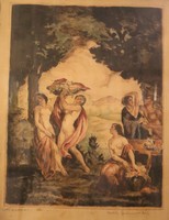 Béla Iványi-grünwald - István Rimasa: bacchanalia / colored etching, in frame