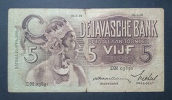 Holland India 5 Gulden 1936 VG+