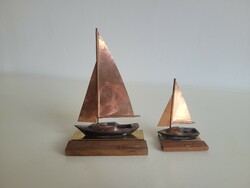 Retro old 2 ship copper Balaton sailing souvenir mid century memory souvenir