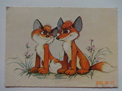Old graphic postcard with fairytale characters: vuk (Pannonia film studio)