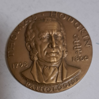 1971. "Thomas Hodgkin 1798-1866 - brit patológus" kétoldalas, peremen jelzett bronz emlékérem