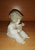 Cute German sitzendorf porcelain figure girl with mandolin - 11 cm high (po-1)