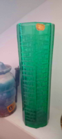 Bohémia jelzett retro zöld üveg váza