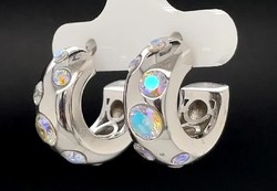 Vivid iridescent stone 925 sterling silver earrings--new