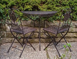 Wrought iron garden set - (1 semicircular table + 2 chairs)