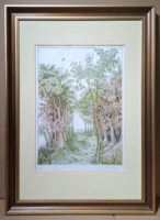 Molnár gabriella: forest (etching with frame) a natural landscape that exudes tranquility