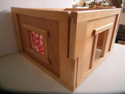 Doll house - wood - 34 x 34 x 22 cm - with steel curtain rods - retro - Austrian - perfect
