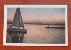 Naplemente a Balatonon Rádió amatőr (QSL) képeslap az 1950-es évekből.