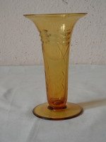 Art deco borostyán színű talpas üveg váza