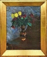 Bér Rudolf (1924 - 2004) Csendélet Képcsarnokos festménye 50-es évek Eredeti Garanciával !