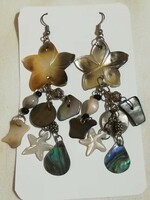 Shell earrings with pearls / with black shell and abalone shell ornaments / .
