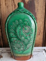 Mónus Ferenc green ceramic bottle