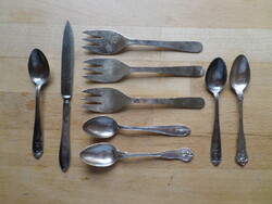 Old 9-piece silver-plated alpaca mocha spoon, fork, paring knife