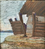 Worker Béla Mészöly (1889 - 1944) waterfront landscape 1925 c. Pastel picture with original guarantee!