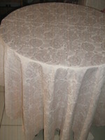 Beautiful vintage rosy pale pink silk damask tablecloth with slinged edge