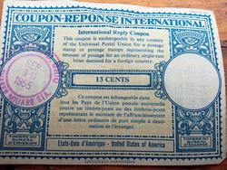 Postai nemzetközi válaszkupon bárca 1955 kiindulási pont Clevland