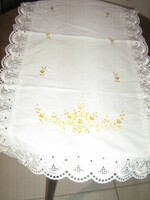 Beautiful yellow floral white Madeira table runner with lace edge