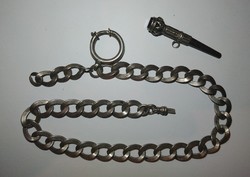 Rarity!!! Antique Victorian silver pocket watch winding key (ca. 1850) and silver watch chain!