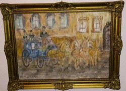 Rippl-Rónai aláirással, lovaskocsi a kaposvári főutcán