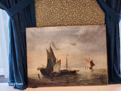 Huge antique ship painting with German seal !!!