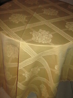 Beautiful vintage rose gold damask tablecloth with slinged edge