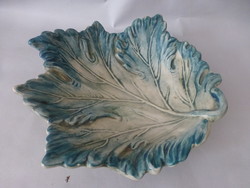 Turquoise green leaf-shaped ceramic tray