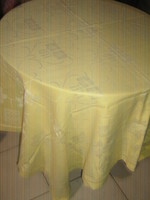 Antique monogrammed yellow daffodil damask tablecloth